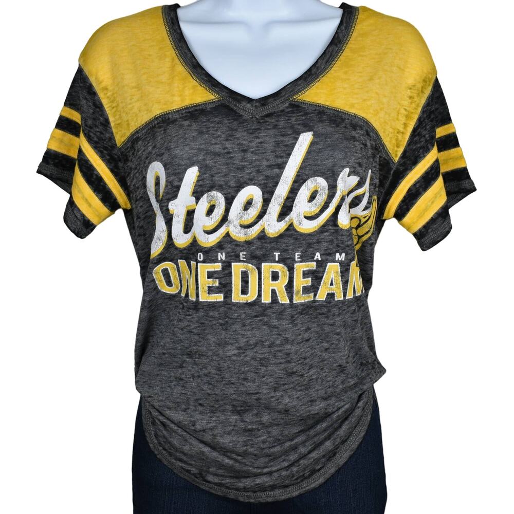 NFL Pittsburgh Steelers Football Junior's Fit M Gray Burnout T-shirt Y2K Sporty